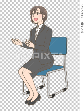 就職活動　面接する女性　斜めアングル　アピール 74377879
