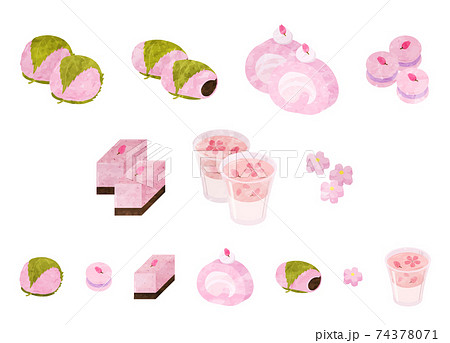 桜のお菓子のイラストセット 手書き風のイラスト素材