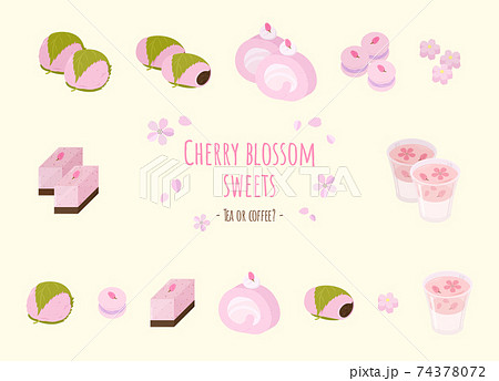 桜のお菓子のイラストセット 背景ありのイラスト素材