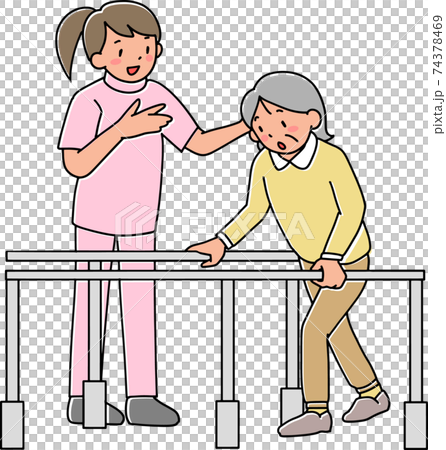 Senior woman doing walking rehabilitation 74378469