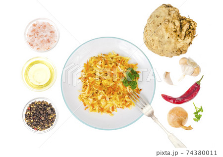 Dietary vegetarian salad with celery root. Photo Dietary vegetarian salad with celery root. Photo 74380011