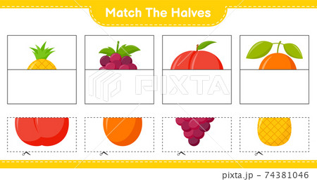 Match the halves. Match halves of Fruits. Educational children game, printable worksheet, vector illustration Match the halves. Match halves of Fruits. Educational children game, printable worksheet, vector illustration 74381046
