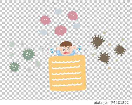 赤ちゃんとハウスダストの手描きイラスト 74381292