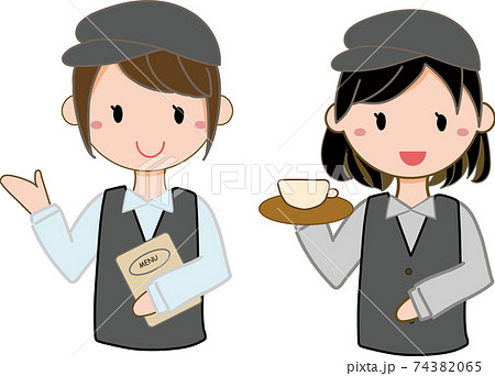 カフェ店員の女性イラスト 74382065