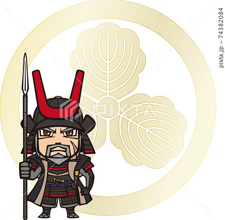 槍を持って立つマンガっぽい島左近【2頭身・家紋】 槍を持って立つマンガっぽい島左近【2頭身・家紋】 74382084