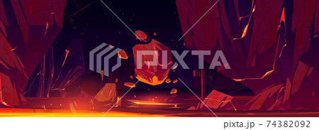 Night alien planet space landscape with rocks 74382092