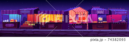 Night fair, outdoor market stalls, booths kiosks 74382093