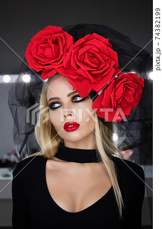 Terrific Goth woman looking at camera Terrific Goth woman looking at camera 74382199