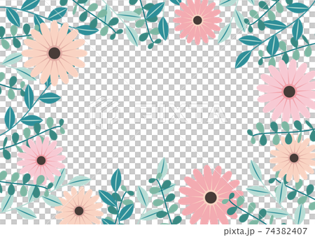 ガーベラと葉っぱのフレーム イラストのイラスト素材