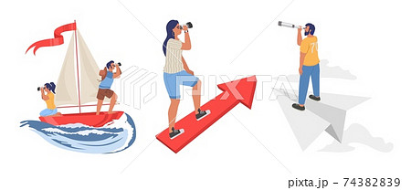 People looking through telescope, flat vector illustration. To look forward, view to the future, search of new ideas. 74382839