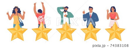 People Giving Five Star Feedback Flat Vector のイラスト素材