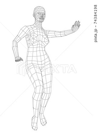 Wireframe ballerina in dance pose. Vector 74384198