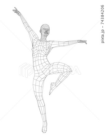 Wireframe ballerina in dance pose. Vector 74384206