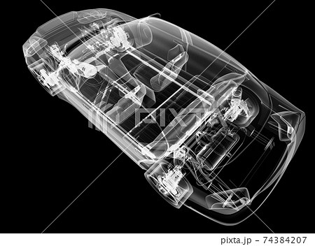 X-ray of electric car with chassis. 3D illustration 74384207
