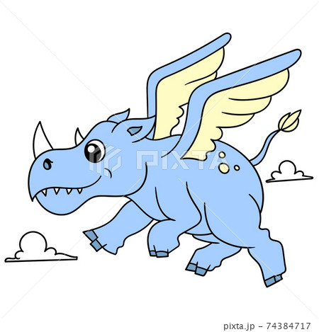 the fat winged rhino flew around the sky, doodle icon image kawaii 74384717