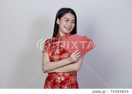 Portrait young asian woman wear chinese dress 74384834