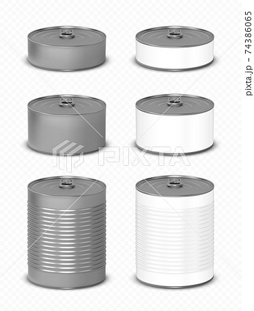 Tin can with pull ring side view, food metal jars 74386065