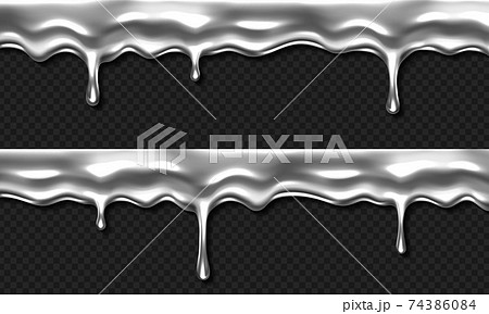Liquid silver drip, dripping metal, mercury border 74386084