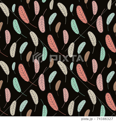 Bird feathers seamless pattern. Easter pattern with chicken feathers Bird feathers seamless pattern. Easter pattern with chicken feathers 74386327