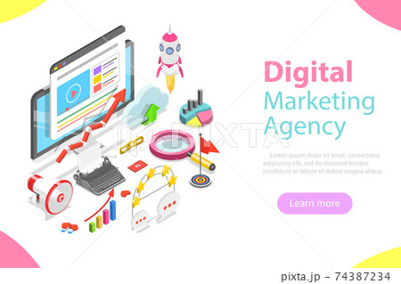 Digital marketing agency flat isometric vector. 74387234