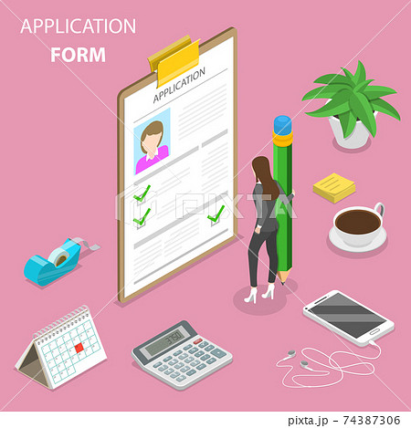 Application form flat isometric vector concept. Application form flat isometric vector concept. 74387306