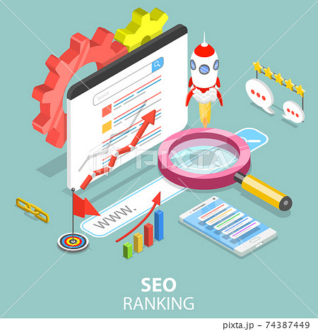 SEO ranking flat isometric vector concept. SEO ranking flat isometric vector concept. 74387449