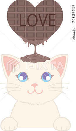 猫の頭にとろけるハートチョコレート 猫の頭にとろけるハートチョコレート 74387517