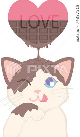 猫の頭にとろけるハートチョコレート 猫の頭にとろけるハートチョコレート 74387518