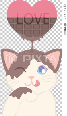 猫の頭にとろけるハートチョコレート 猫の頭にとろけるハートチョコレート 74387518