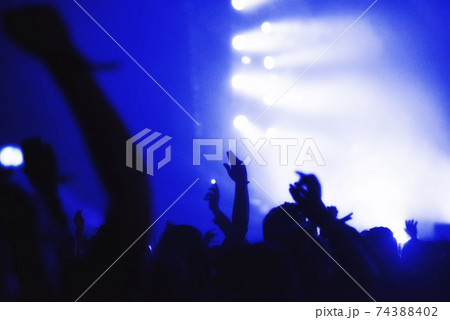 Crowd with raised arms at concert 74388402