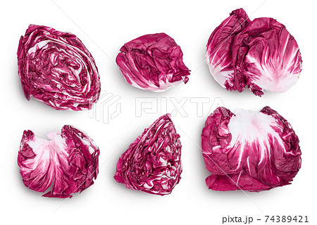Fresh red radicchio salad leaf isolated on white background with clipping path and full depth of field, Top view. Flat lay 74389421