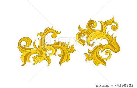 Baroque Golden Elements with Scroll and Swirl Vector Set Baroque Golden Elements with Scroll and Swirl Vector Set 74390202