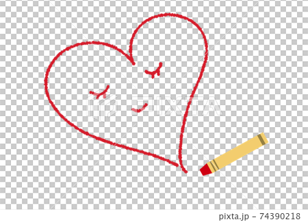 A gentle smiling heart drawn with red crayons 74390218