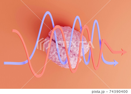 human pink brain model on yellow background,...のイラスト素材 [74390400] - PIXTA