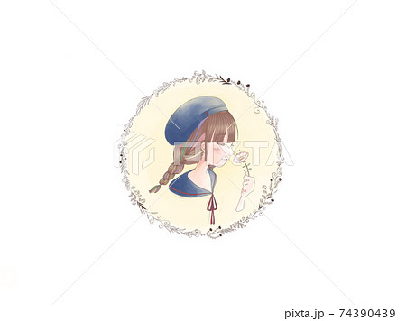 三つ編みとベレー帽の女の子のイラストのイラスト素材