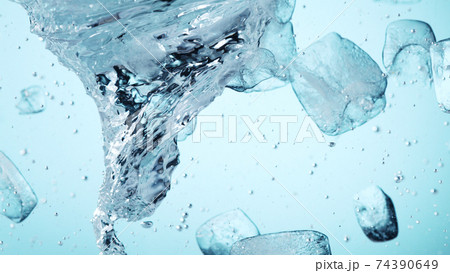 Detail of whirling water with ice cubes Detail of whirling water with ice cubes 74390649