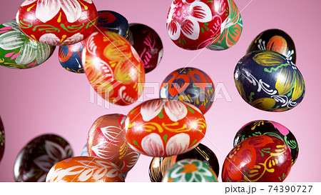 Hand drawn easter eggs flying up in the air 74390727