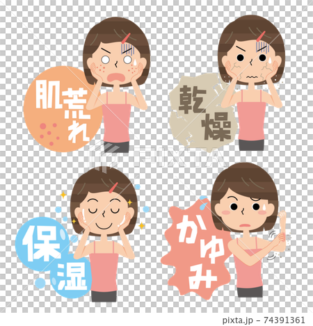 お肌の悩みを持つ女性イラストのセットのイラスト素材 お肌の悩みを持つ女性イラストのセットのイラスト素材