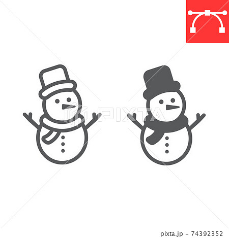 Snowman Line And Glyph Icon Merry Christmas のイラスト素材