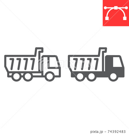 Tipper truck line and glyph icon, construction and industry, truck sign vector graphics, editable stroke linear icon, eps 10. 74392483