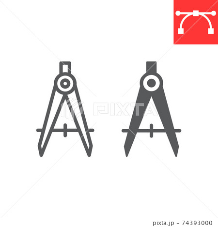 Divider line and glyph icon, compass and architect, divider sign vector graphics, editable stroke linear icon, eps 10. 74393000