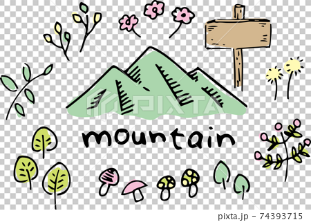 Rough Handwritten Plants And Mountains Color Stock Illustration