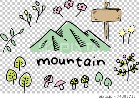 Rough Handwritten Plants And Mountains Color Stock Illustration