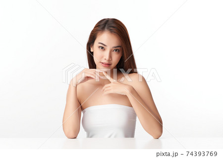 Beautiful young asian woman with clean fresh skin on white background, Face care, Facial treatment, Beautiful young asian woman with clean fresh skin on white background, Face care, Facial treatment, 74393769