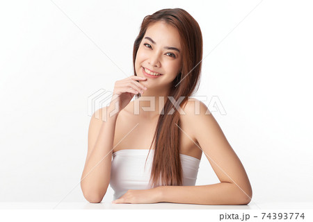 Beautiful young asian woman with clean fresh skin on white background, Face care, Facial treatment, Beautiful young asian woman with clean fresh skin on white background, Face care, Facial treatment, 74393774