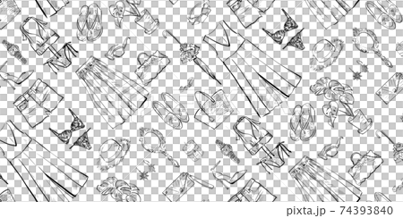 婦女的春夏時尚物品的線條藝術。無縫模式。 婦女的春夏時尚物品的線條藝術。無縫模式。 74393840