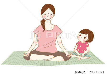 親子ヨガをする女性と子ども のイラスト素材