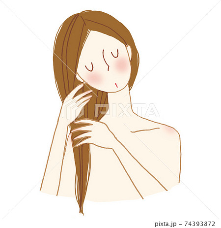 ヘアケアをする髪の長い女性 のイラスト素材