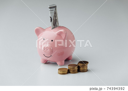 Piggy bank with money. Finance and business concept Piggy bank with money. Finance and business concept 74394392