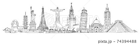 Attractions of the world. Freehand drawing. Panorama. Vector illustration. Isolated on white background Attractions of the world. Freehand drawing. Panorama. Vector illustration. Isolated on white background 74394488